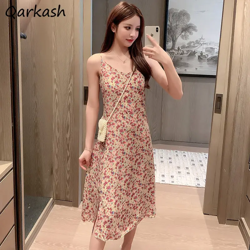 

Sleeveless Dress Women Floral A-line Chiffon Boho Sweet Female Vacation Clothing Stylish Romantic Popular Streetwear Sundress