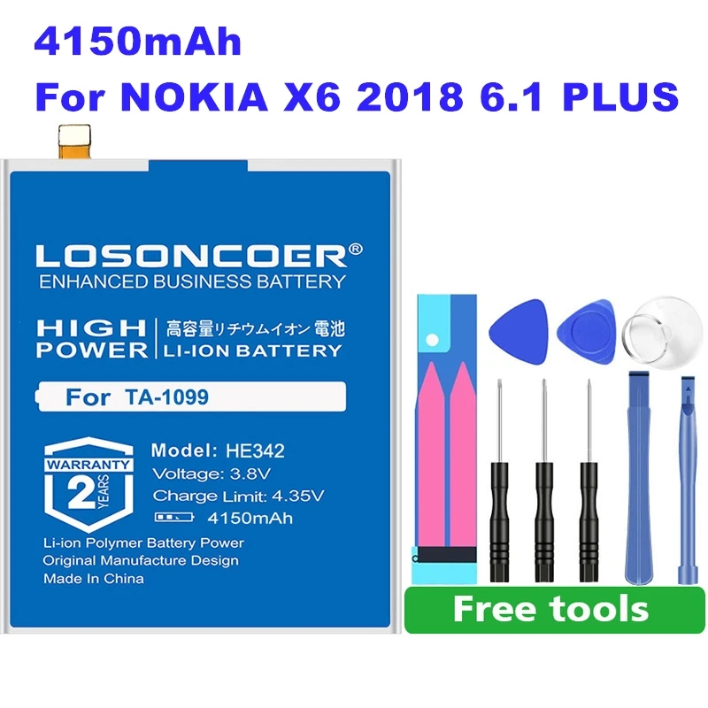 LOSONCOER 4150 мАч HE342 HE 342 батареи для телефонов высокой емкости для Nokia X6 6,1 Plus TA-1099 X5 TA-1109 5,1 Plus батарея