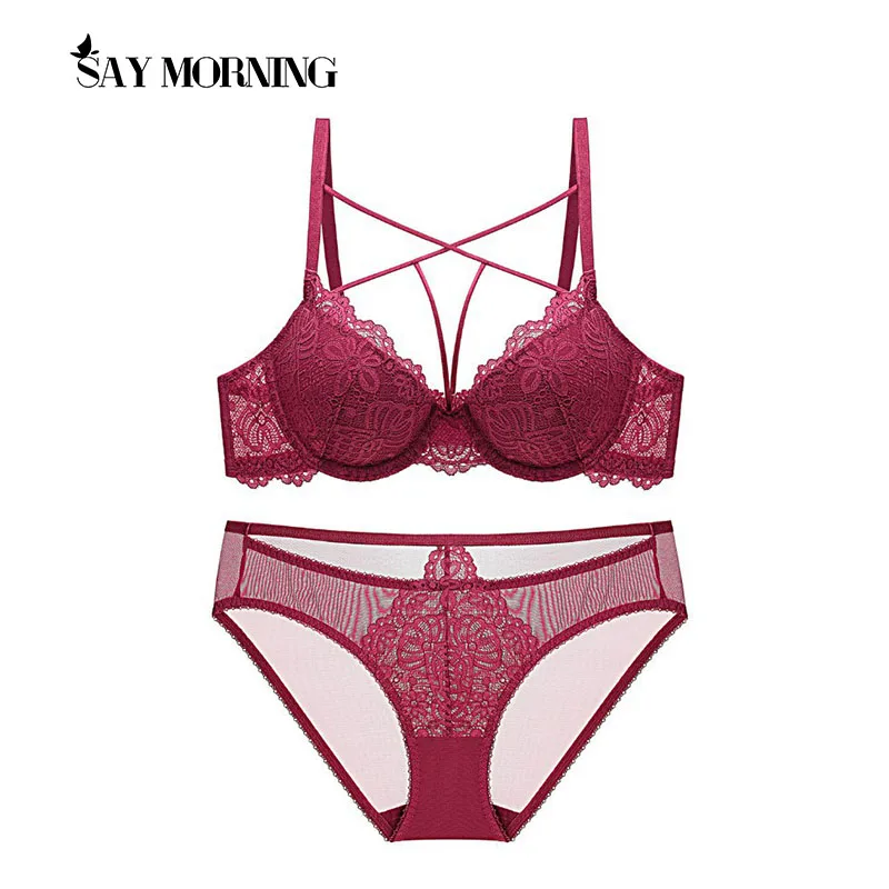 Сказать утро нового размера плюс комплект с кружевным бюстгальтером пуш-ап