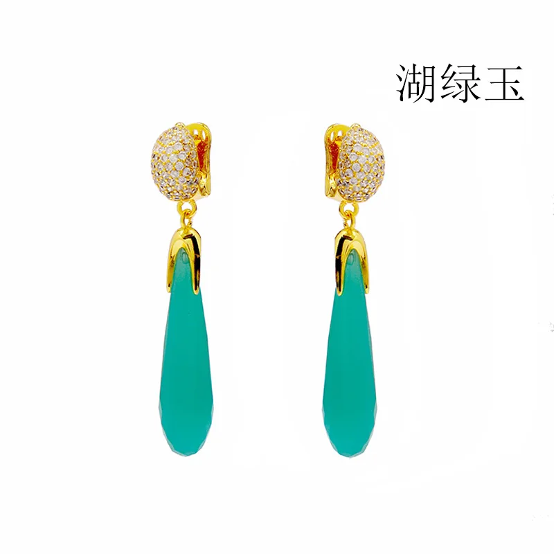 Цирконами каплевидные длинные Позолоченные серьги с кубическим цирконием