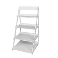 Storage Shelf Wood Plastic 4-Tier Ladder Style Rack Plant Stand White[US-W]