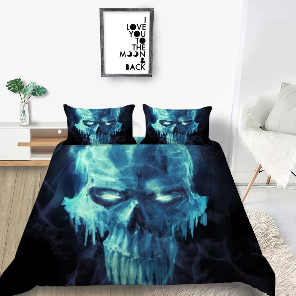 Женский страшный Простой 3D пододеяльник синего цвета двуспальный односпальный