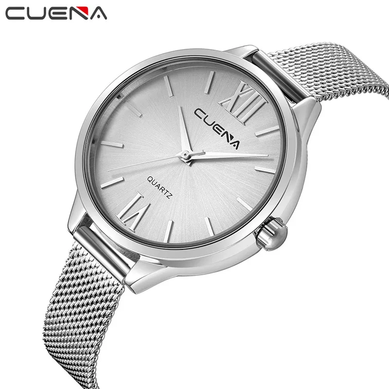 

CUENA- 815 Ladies Stainless Steel Mesh Band Watches Women's Watch Style Quartz Wristwatch
