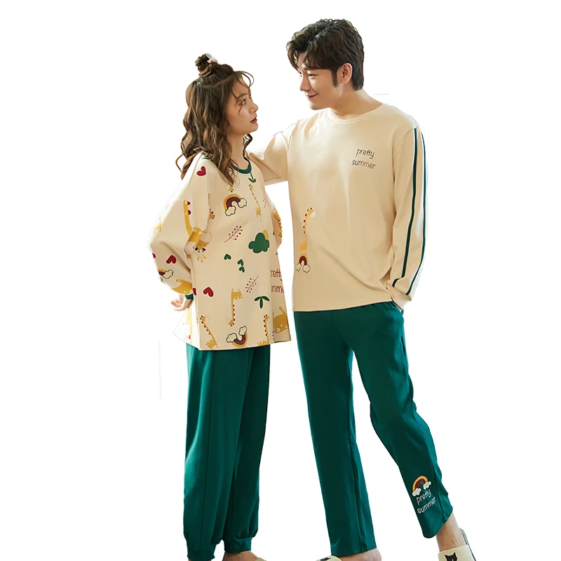 Пижама для влюбленных Новинка Осень-зима хлопковые парные пижамные комплекты с
