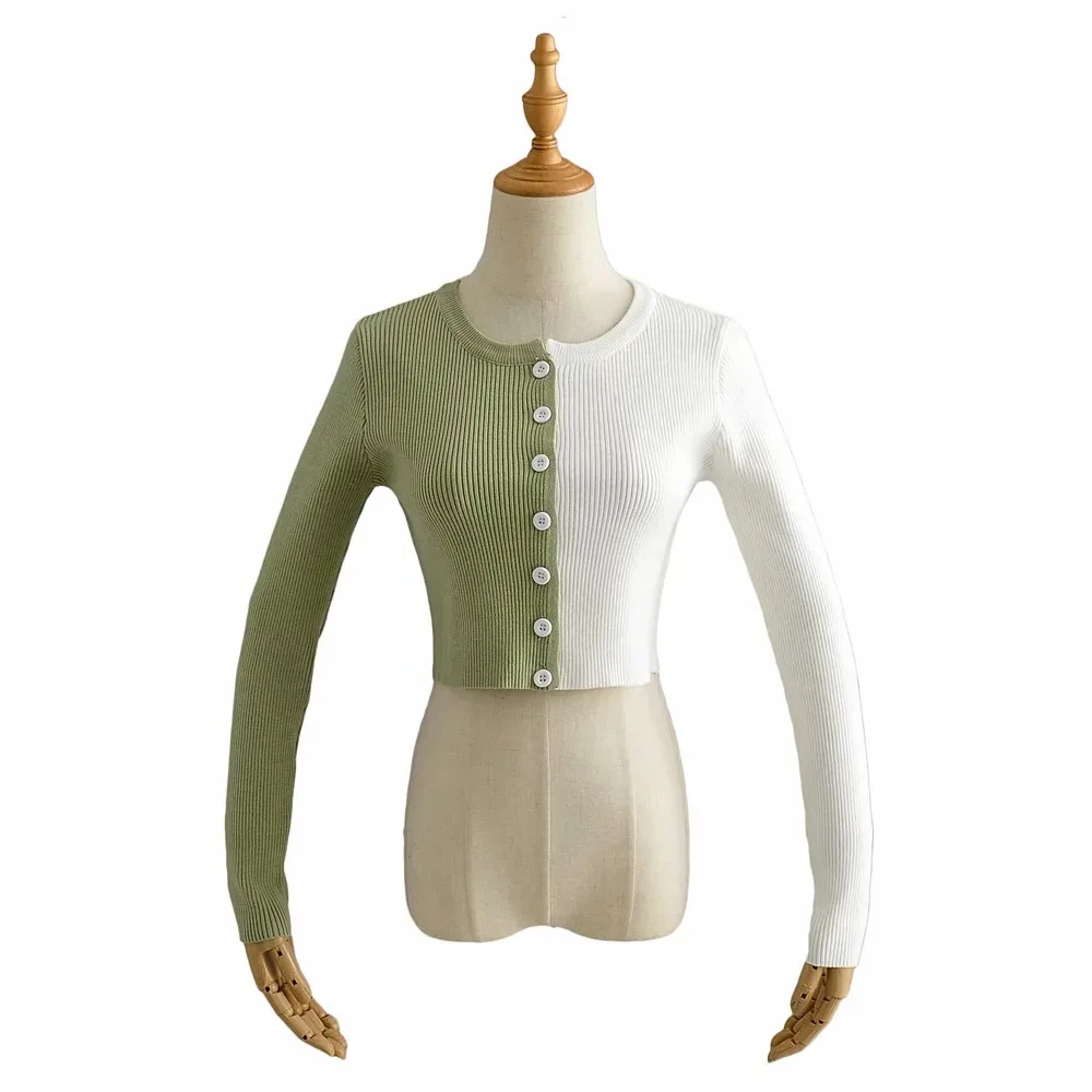 

Crop Tops Knittd Sweaters Women Fashion Thin Slim Green White Cardigans Sweaters Casual O-Neck Streetwear 2020 New