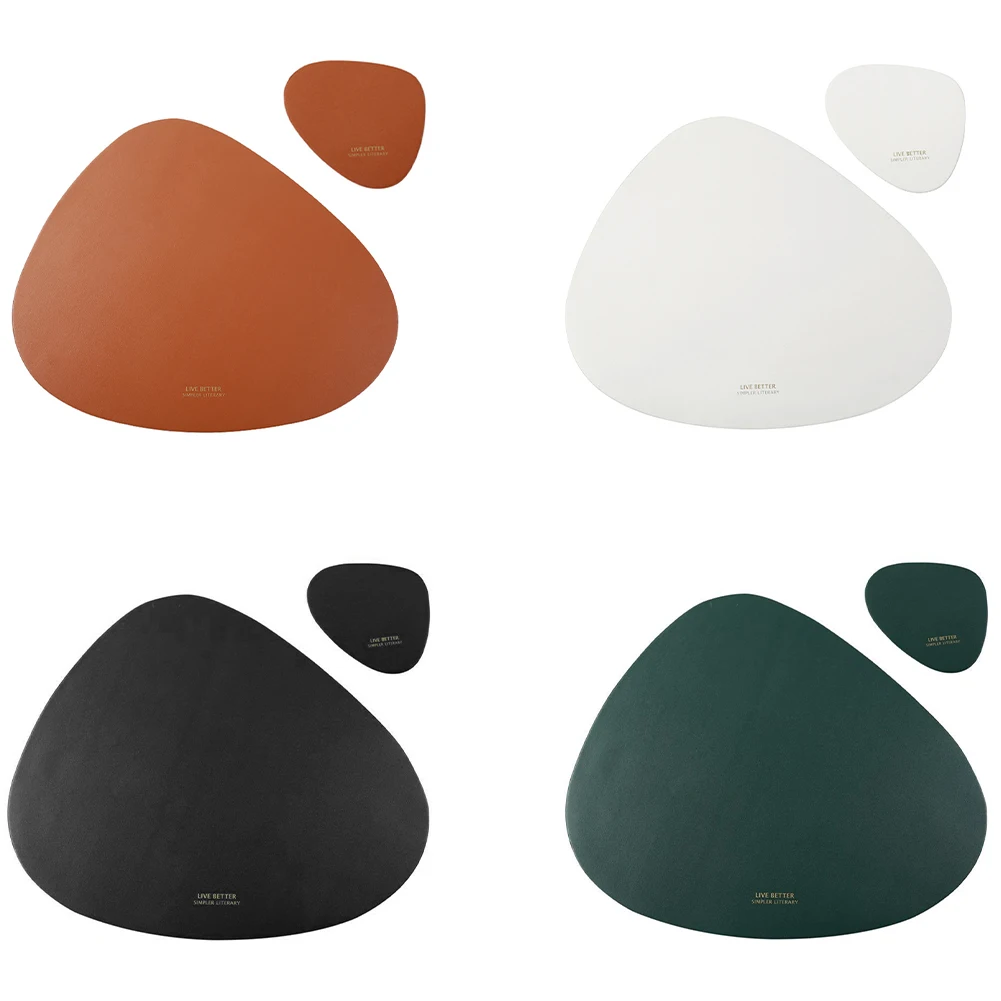 

Placemat Coaster Set Tableware Cup Pad Non-Slip Multicolor Leather PU Table Cup Oval Mats Insulation Washable Insulation 2PCS
