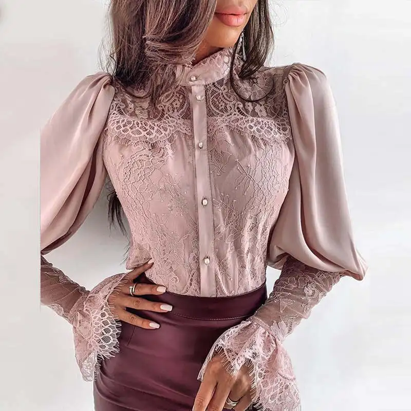 Кружевная вставка в технике пэчворк с пышными рукавами | Женская одежда