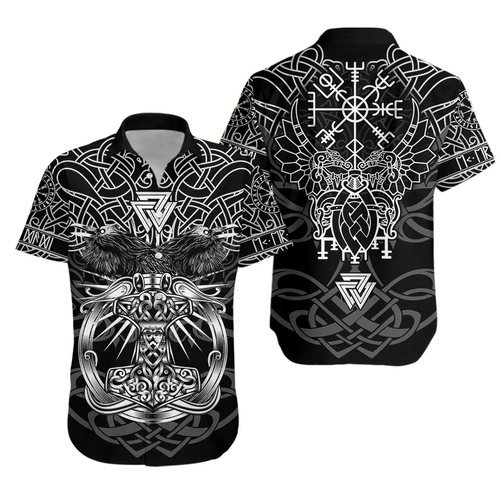 2021 Summer Fashion Short sleeve Shirts Viking Mjolnir Raven Red 3D Printed Hawaiian Shirt Mens Harajuku Casual Shirt