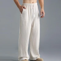 plus size men cotton linen long pants elastic waist loose straight trousers summer breathable slender casual sports pants 5xl