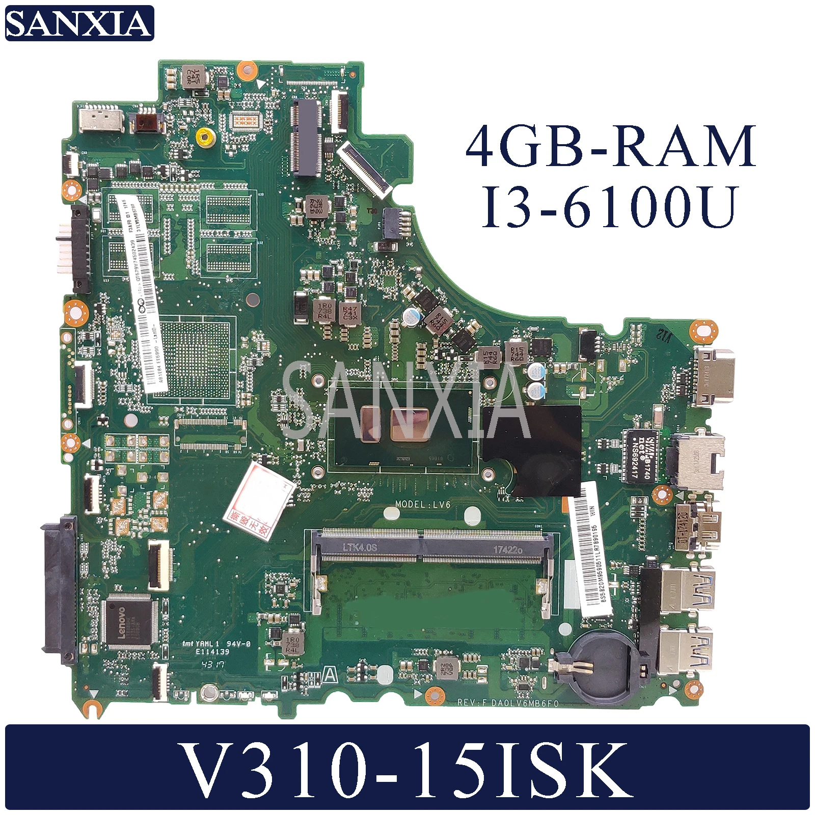 

KEFU DA0LV6MB6F0 Laptop motherboard for Lenovo V310-15ISK E52-80 original mainboard 4GB-RAM I3-6100U