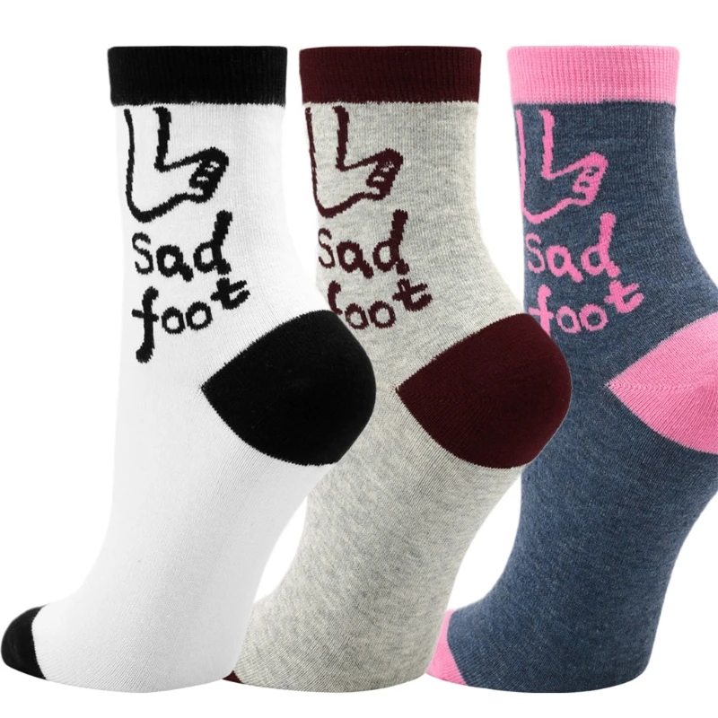 

Носки женские и мужские хлопковые в стиле Харадзюку, индивидуальные смешные, с мультяшными буквами грустных ног, с иллюстрациями, для студе...