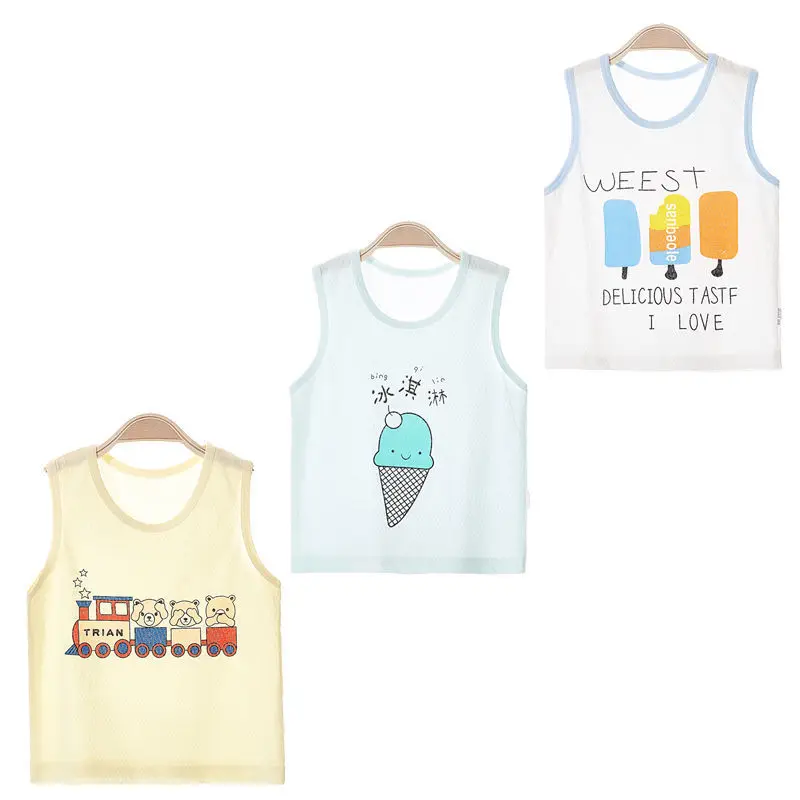 

Baby vest cotton baby girl-sleeveless halter underwear cotton boy thin mesh breathable short sleeve shirt