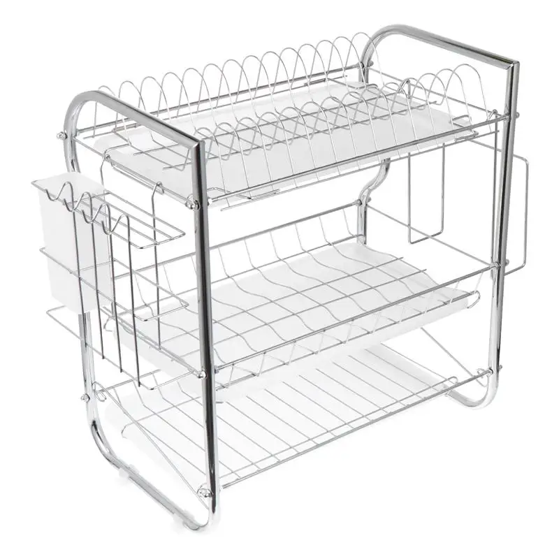 

Kitchen Three Layers Bowls Plates Chopsticks Stainless Steel Storage Rack Kitchen Tool