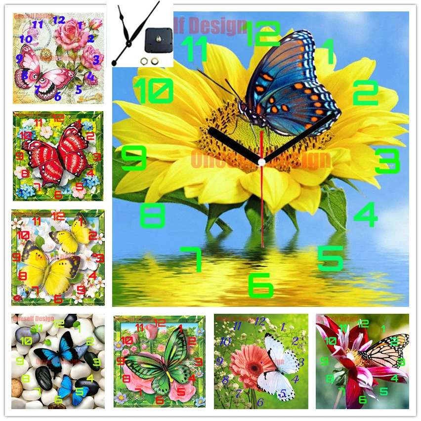 new decoration home wall sticker clock diamond painting 5d clock animal butterfly diamond embroidery full set clock butterfly