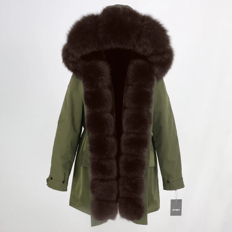 OFTBUY Водонепроницаемая длинная парка зимняя куртка Женское пальто из натурального меха натуральный Лисий меховой капюшон, воротник теплый съемный уличная Роскошная Новинка - Цвет: green dark brown