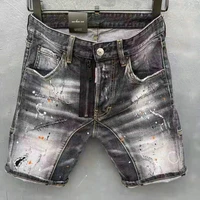 new summer dsquared2 mens jeans fashion wash knife cut torn patch paint slim fit d2 shorts men
