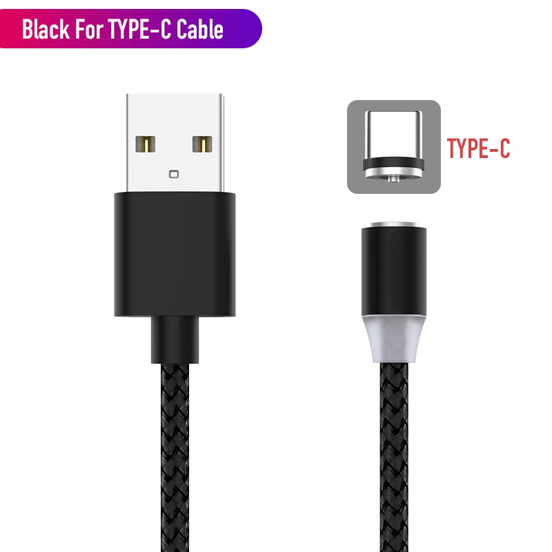Black For Type-C 1 м светодиодный магнитный USB кабель для iPhone Xs Max и usb type-C кабель Micro USB кабель для samsung Xiaomi huawei USB C адаптер - Цвет: Black For Type-C