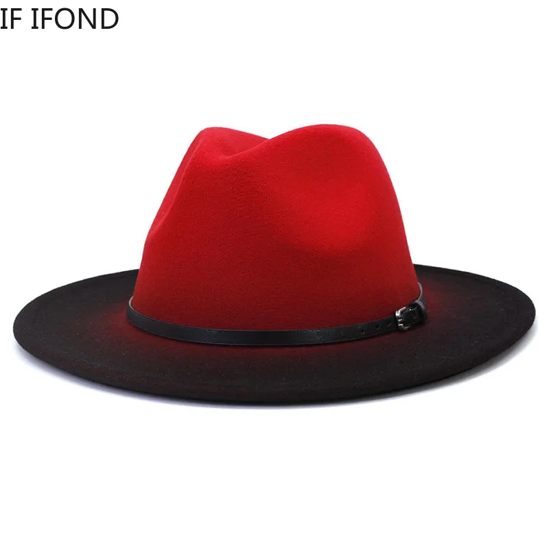 

Wool Fedora Hats For Women Gradient Color Trilby Jazz Cap 2022 Winter Gentleman Wide Brim Felt Hat