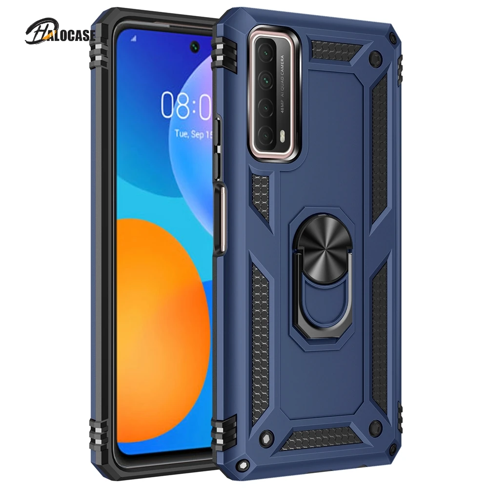 

Shockproof Rugged Armor Ring Stand Fundas Case for Huawei Y7A Psmart P Smart 2021 Psmart2021 6.67 Cover TPU Bumper Shell Housing