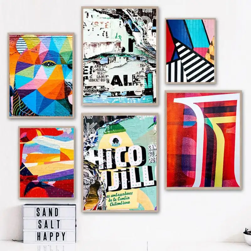 

Abstract Graffiti Geometric Pattern Art Posters Nordic Modern Cartoon Canvas Paintings Home Decoration Children's Room Playroom