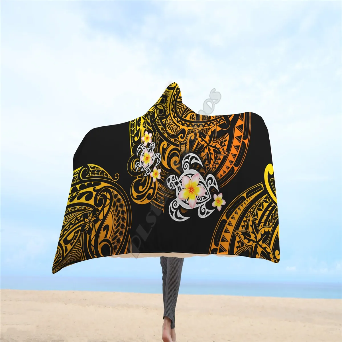 

Polynesian Turtle Tattoo Hooded Blanket 3D Printed Cozy Soft Throw Blanket Adult Women Men Wearable Throw Blankets 04