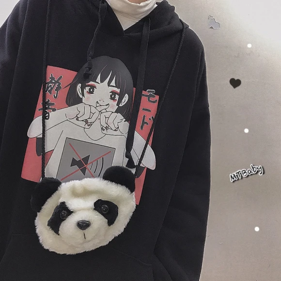Аниме принт толстовка женская Kawaii Толстовка Harajuku одежда пуловер с капюшоном корейского размера плюс тонкая Повседневная Уличная одежда Топ V562