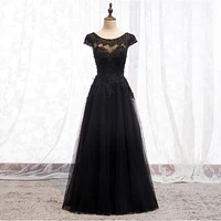 bespoke occasion dresses illusion o neck short embroidery beading sequined luxury black tulle women formal evening gown hb136