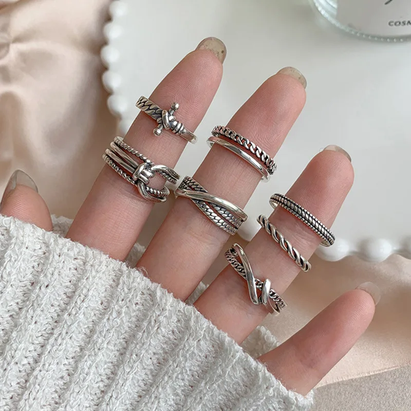 

S925 Sterling Silver Rings for Women Simplicity Retro Geometry Adjustable Opening Fashion Accessories Jewelry Wholesale