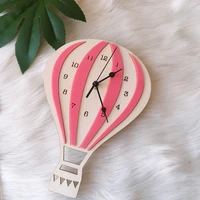 ins nordic style hot air balloon clock wooden cartoon art silent clock watch home cafe wall decoration childrens room clock