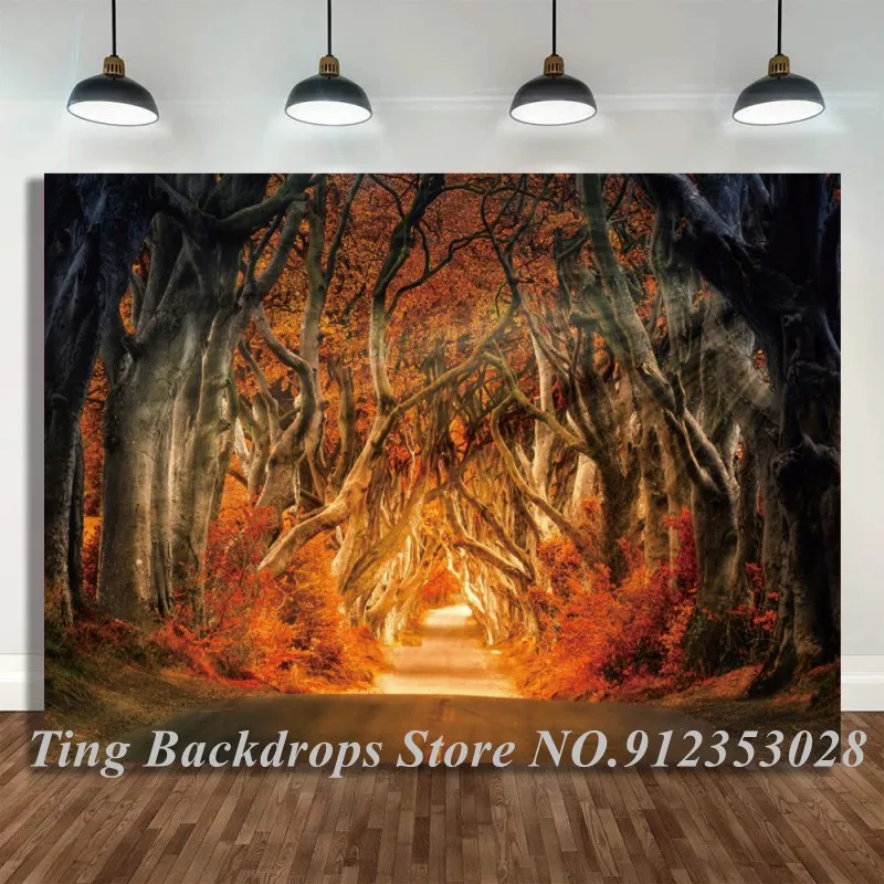 

Фон для студийной фотосъемки с изображением осеннего леса опавшей листьев природы