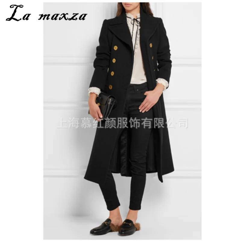 

Oversize Military Vintage Elegant Double Breasted Coat Black Fashion Winter Clothes Womens Long Coats