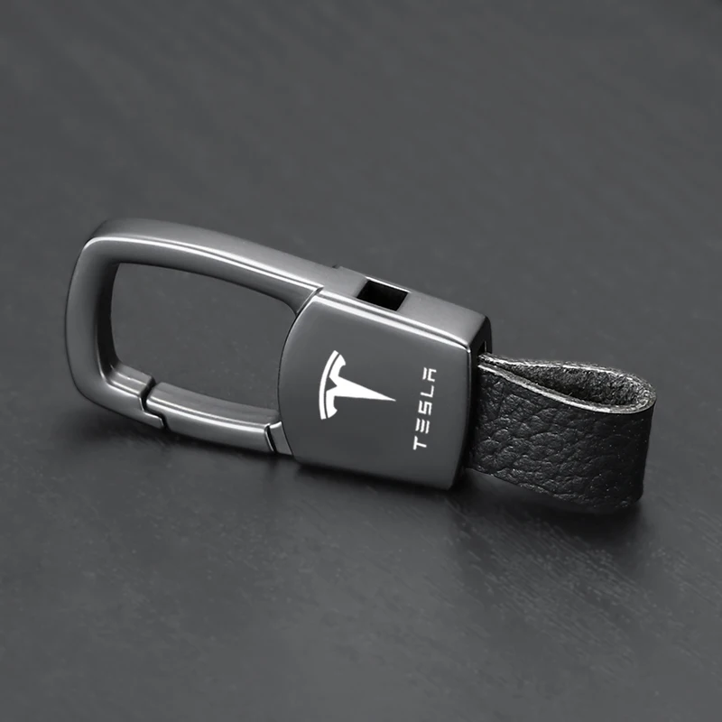 

For Tesla Model 3 Model Y S X New Car Leather Belt Buckle Car Logo Keychain Decorative Car Keychain Alloy Badge