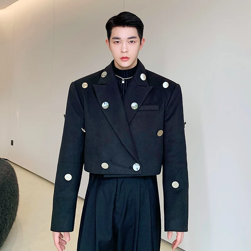 

Осень-зима 2021, шерстяной Короткий Повседневный костюм, Мужское пальто, индивидуальный дизайн, металлическая пряжка, свободный костюм, пальт...