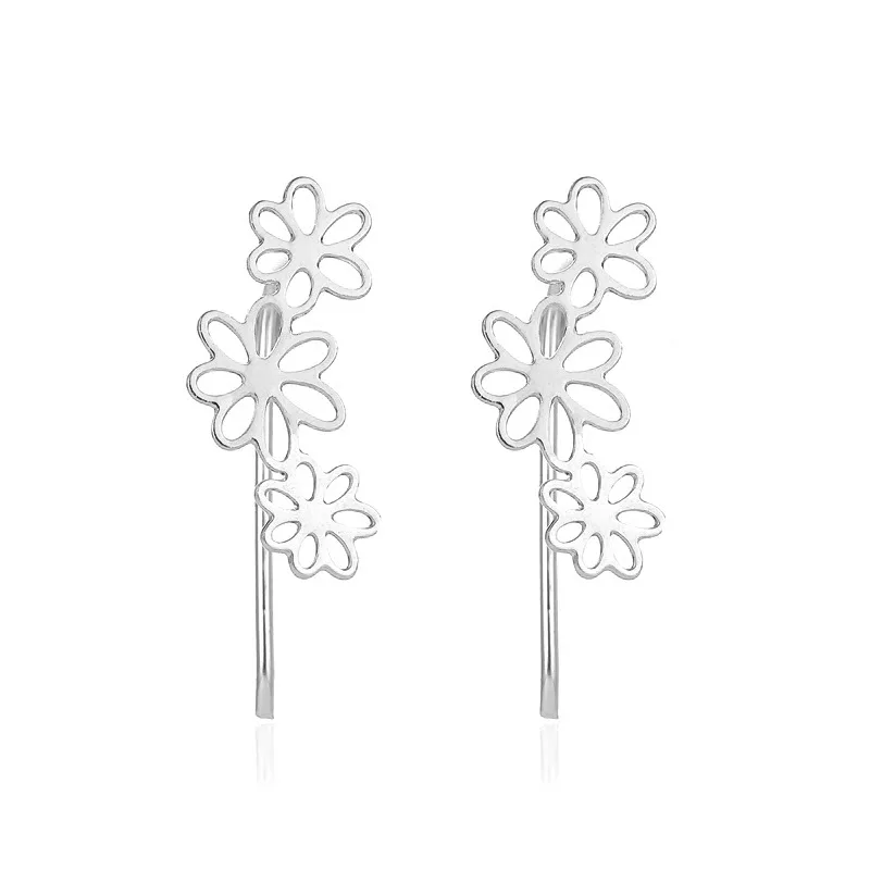 

Hollow Daisy Earrings Ear Climber Small Stud Earrings For Women Everyday Jewelry Ear Cuff Crawler Flower Piercing Long Pin