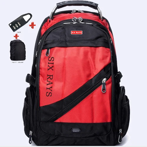 SIXRAYS Men Laptop Bag External USB Charge Computer Backpacks Anti-theft Men Waterproof Bags Women Backpack with Lock Raincover - Цвет: Красный