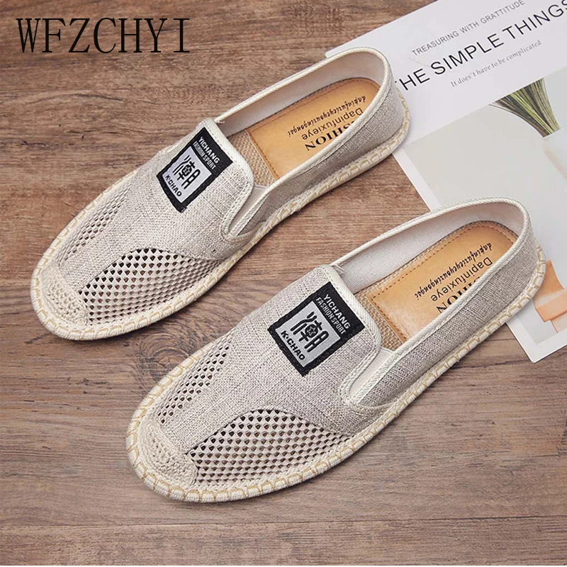 Новинка Мужская дышащая ткань льняные тканые рукава повседневная холщовая обувь