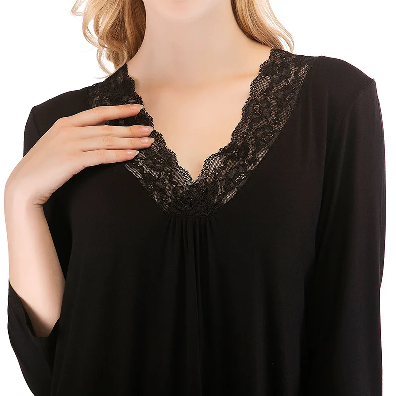 Spring and Summer Women's Nightdress Modal Loose Lace V-neck Simple Women's Home Service Womens Nightgown Sleepwear Sleep Tops