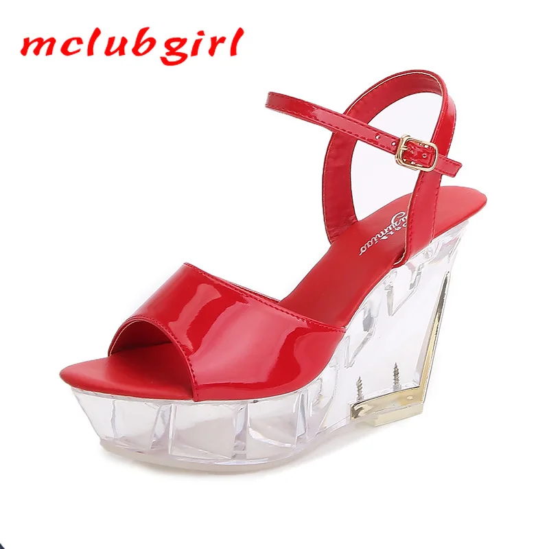 

Mclubgirl Sexy Slope Heel 10cm Nightclub High Heels Trendy Women's Shoes Catwalk Pole Dance Crystal Banquet Shoes LFD-1101-12