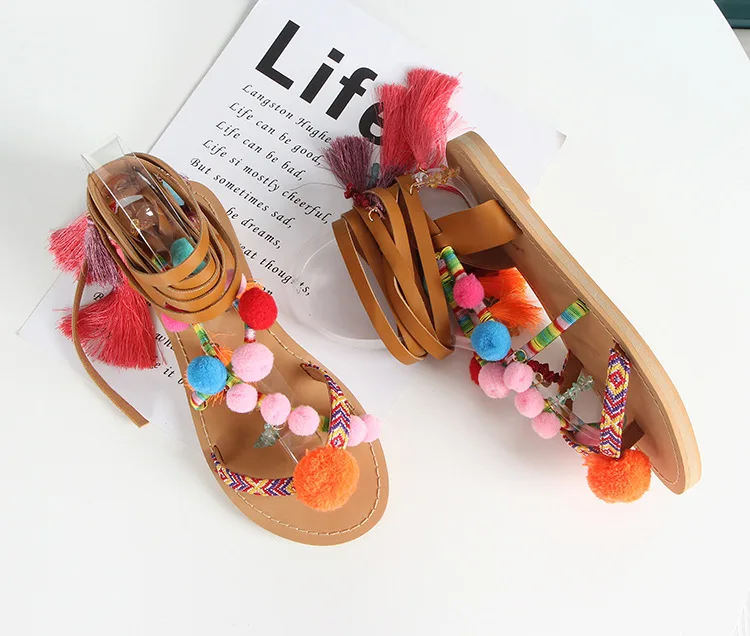 

flat-heeled women's shoes wool style lace sandals