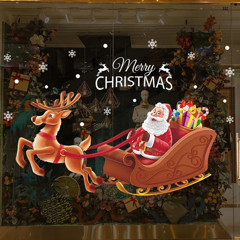 Merry Christimas Санта-Клаус стикер на стену съемный снег сани олень Окно стекло s