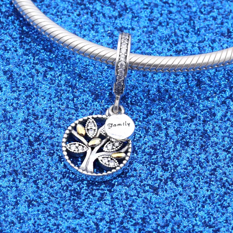 

Genuine 925 Sterling Silver Bead Family Charms Crystal Tree Of Life Beads Fit pan Bracelet & Necklace Women Jewelry