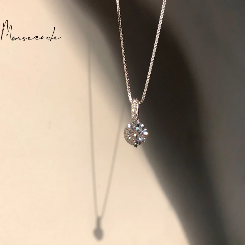 

MORSECODE Pendant Necklace Women 925 Sterling Silver Geometric Drop Necklace Clavicle Chain Fashion Jewelry Shine Zircon Pendant