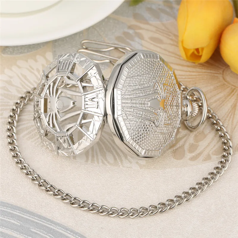 Antique Hollow Out Pocket Watch Spider Case Men Women Handwinding Mechanical Watches with Fob Pendant Chain Collectable Clock