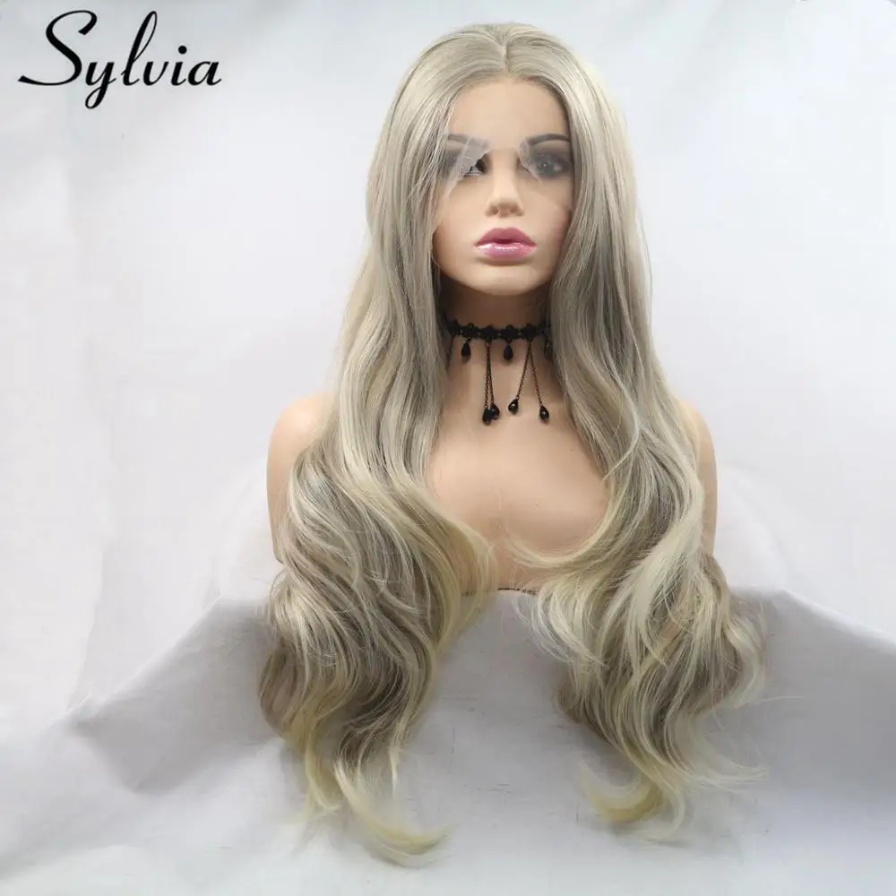 Sylvia Blonde Synthetic Lace Front Wig For Women Ombre Middle Part Heat Resistant Long Daily Body Wave Hair Cosplay | Шиньоны и парики