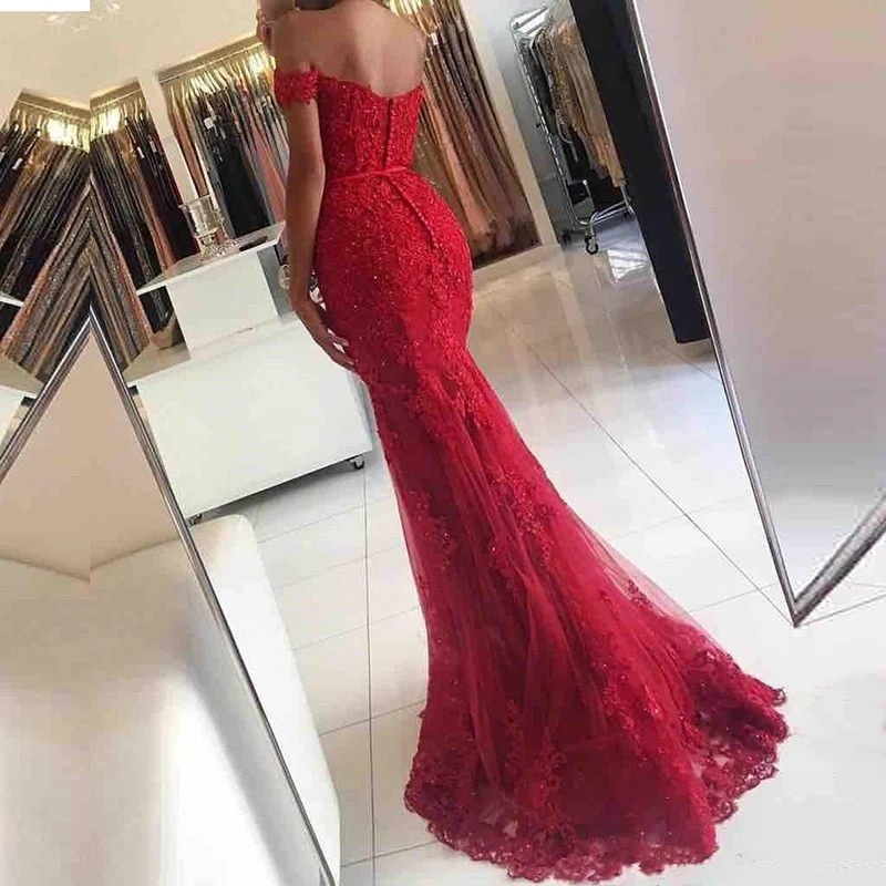 Vestidos de fiesta noche Sexy Off The Shoulder Long Lace Mermaid Evening Dress 2020 Prom Gown Custom Made Robe soiree | Свадьбы и