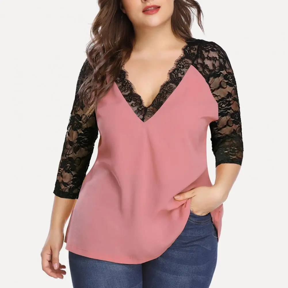 Сексуальная женская блузка с глубоким V-образным вырезом кружевная отделка