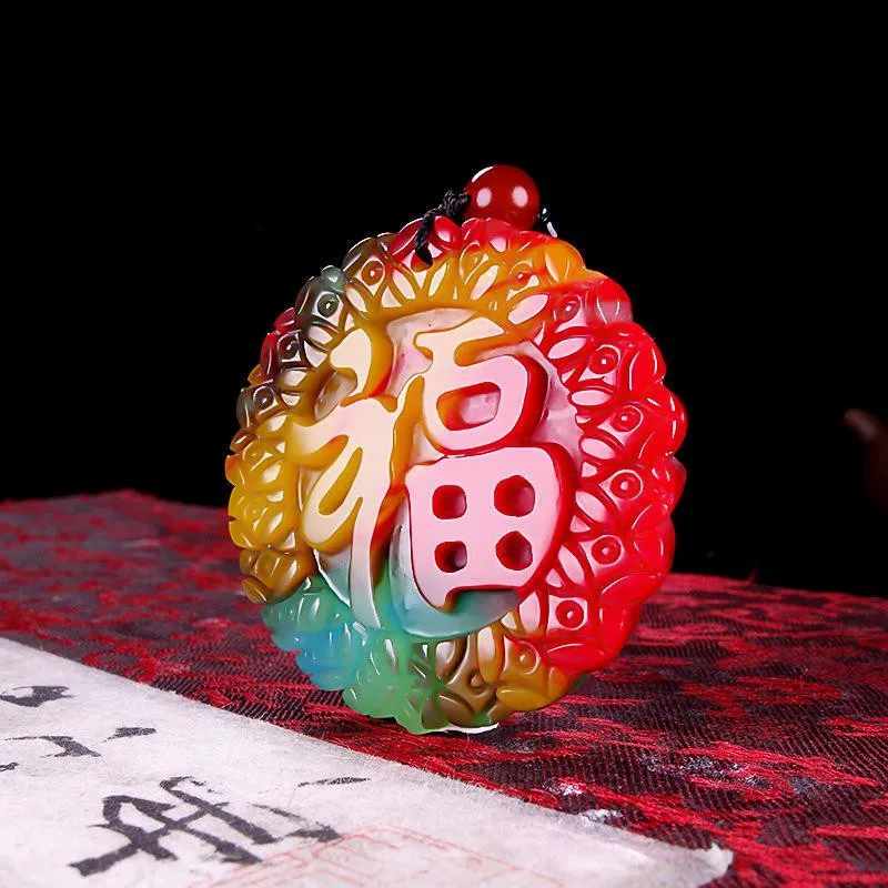 Китайский Натуральный Цвет нефрит Благословение кулон ожерелье ручной работы