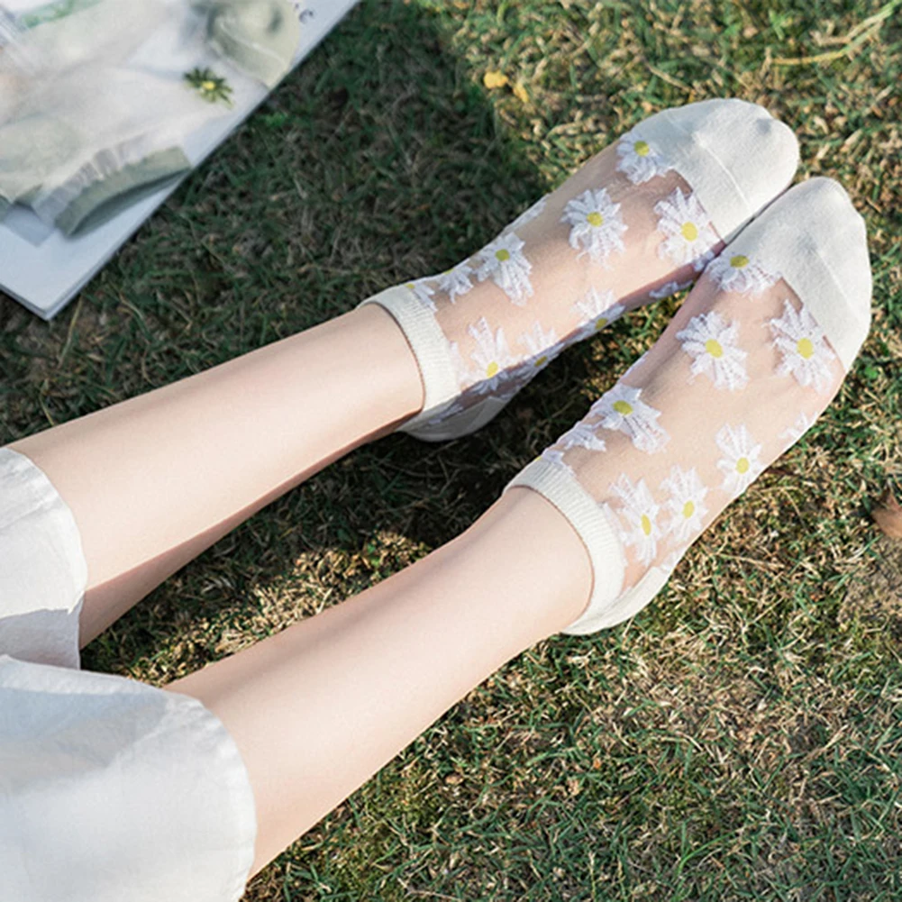 Маленькие Прозрачные тюлевые носки с маргаритками и цветочным рисунком женские