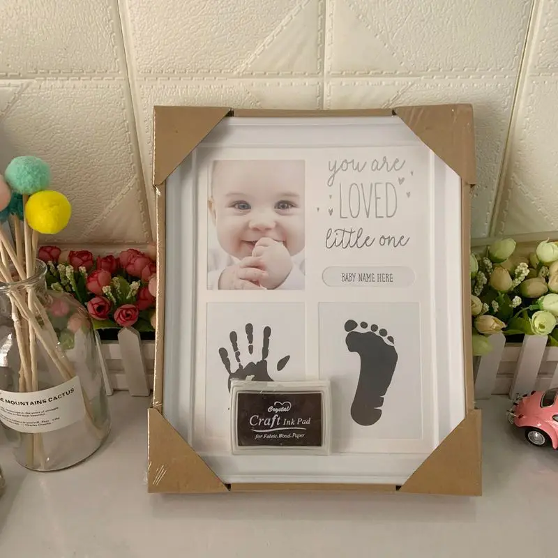 Regalo de cumplea&ntilde;os para beb&eacute;s y ni&ntilde;os, adornos con estampado de manos y pies para reci&eacute;n nacidos, marco de fotos de 12 meses con almohadilla de tinta artesanal, decoraci&oacute;n del hogar-4