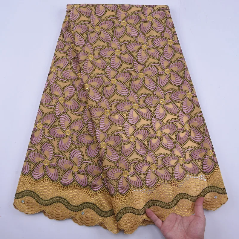 Темно-синий с фиолетовой вышивкой Таро 100% хлопок африканская кружевная ткань 2020